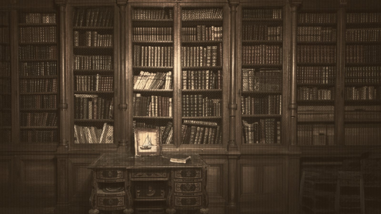 A room with a lot of books in it